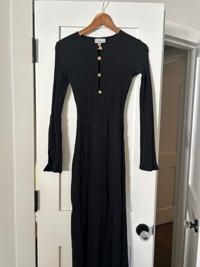 Reformation Black Ribbed Button-Front Knit Dress